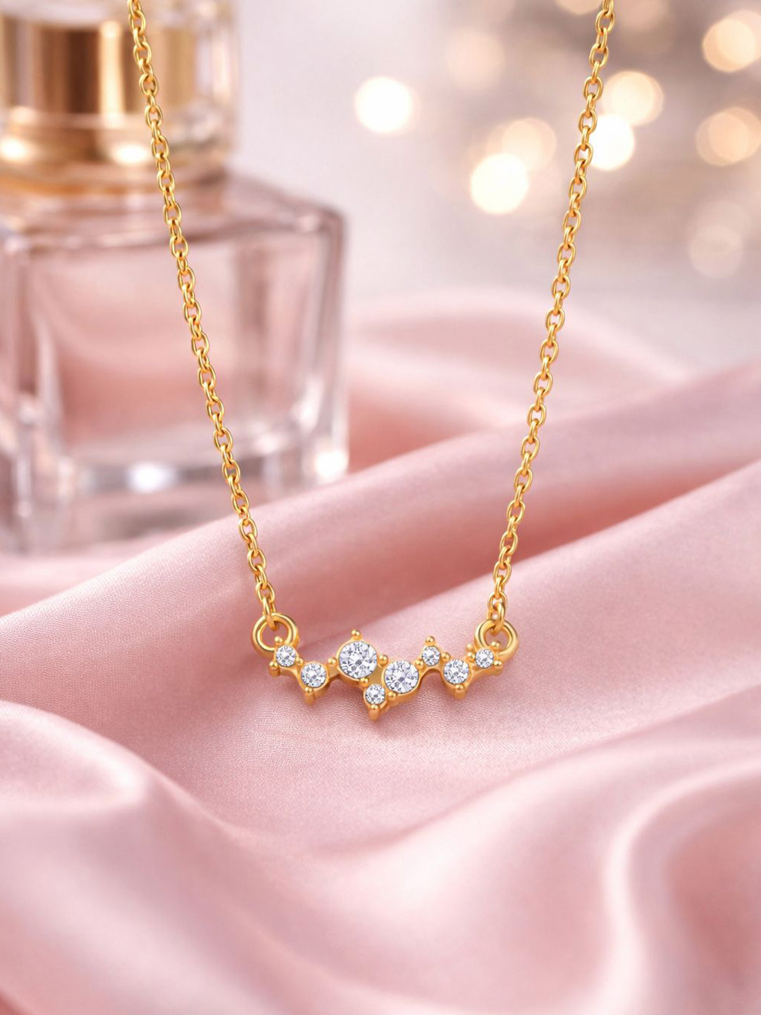 NAITRA 18K Gold Plated CZ Stone Studded Waterproof & Anti-Tarnish Dainty Necklace