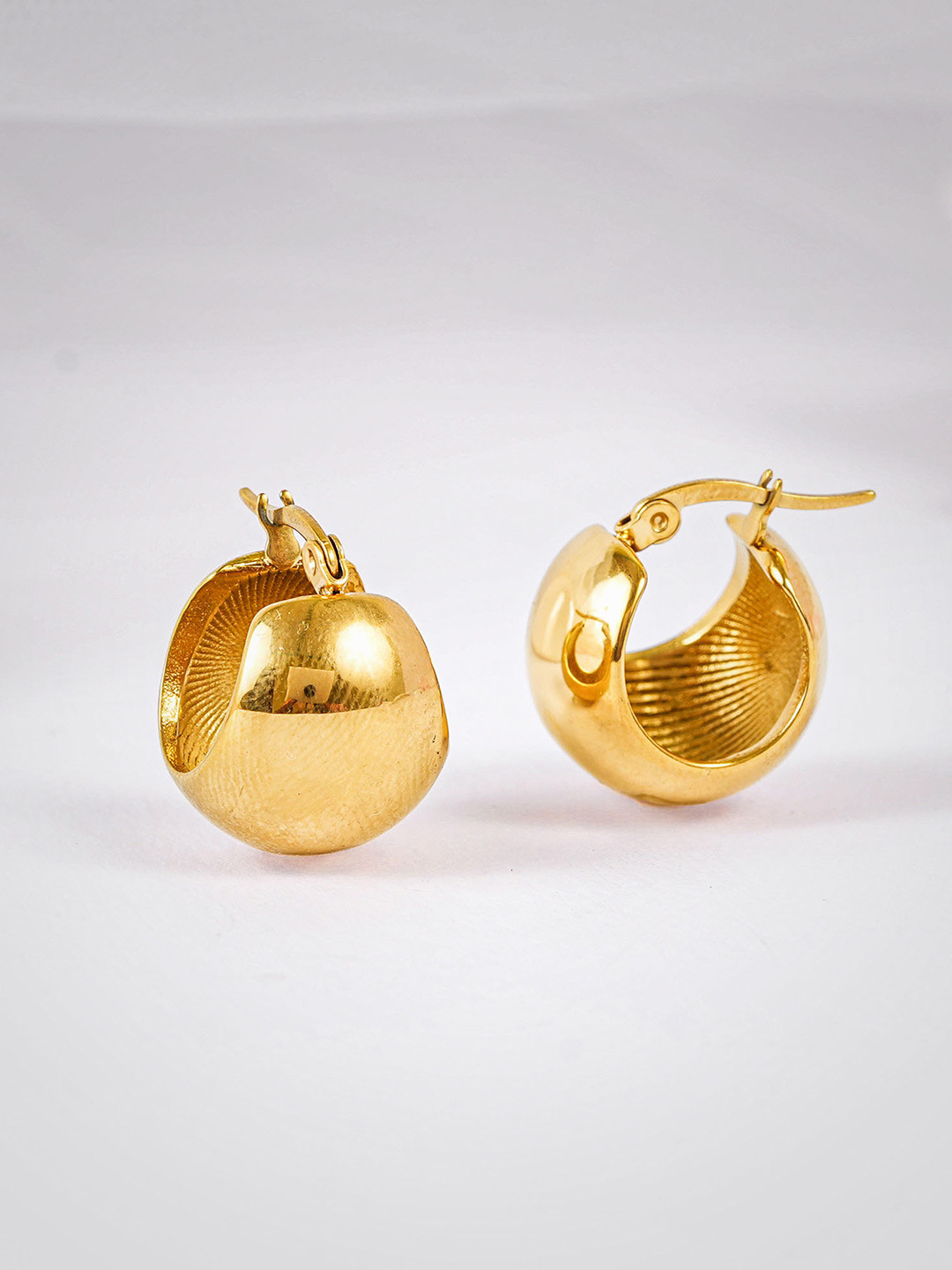NAITRA 18K Gold Plated Bowl Shaped Waterproof & Anti-Tarnish Hoop Earrings