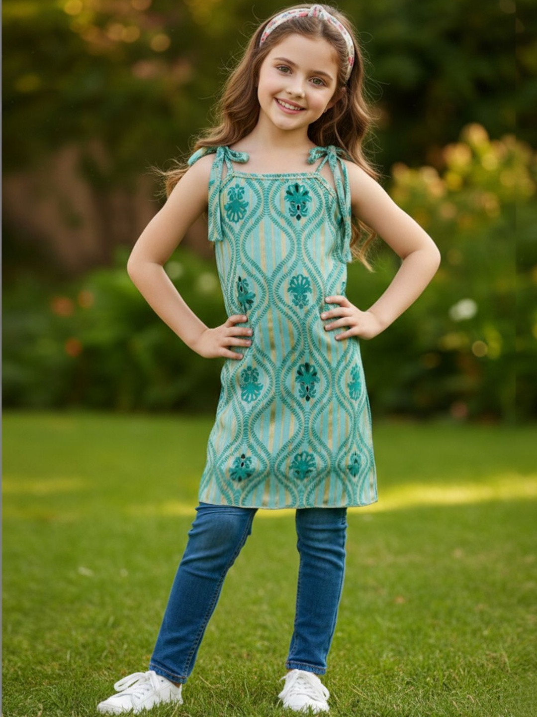 Cutiekins Floral Printed Gotta Patti Pure Cotton Blend Gotta Patti Kurti