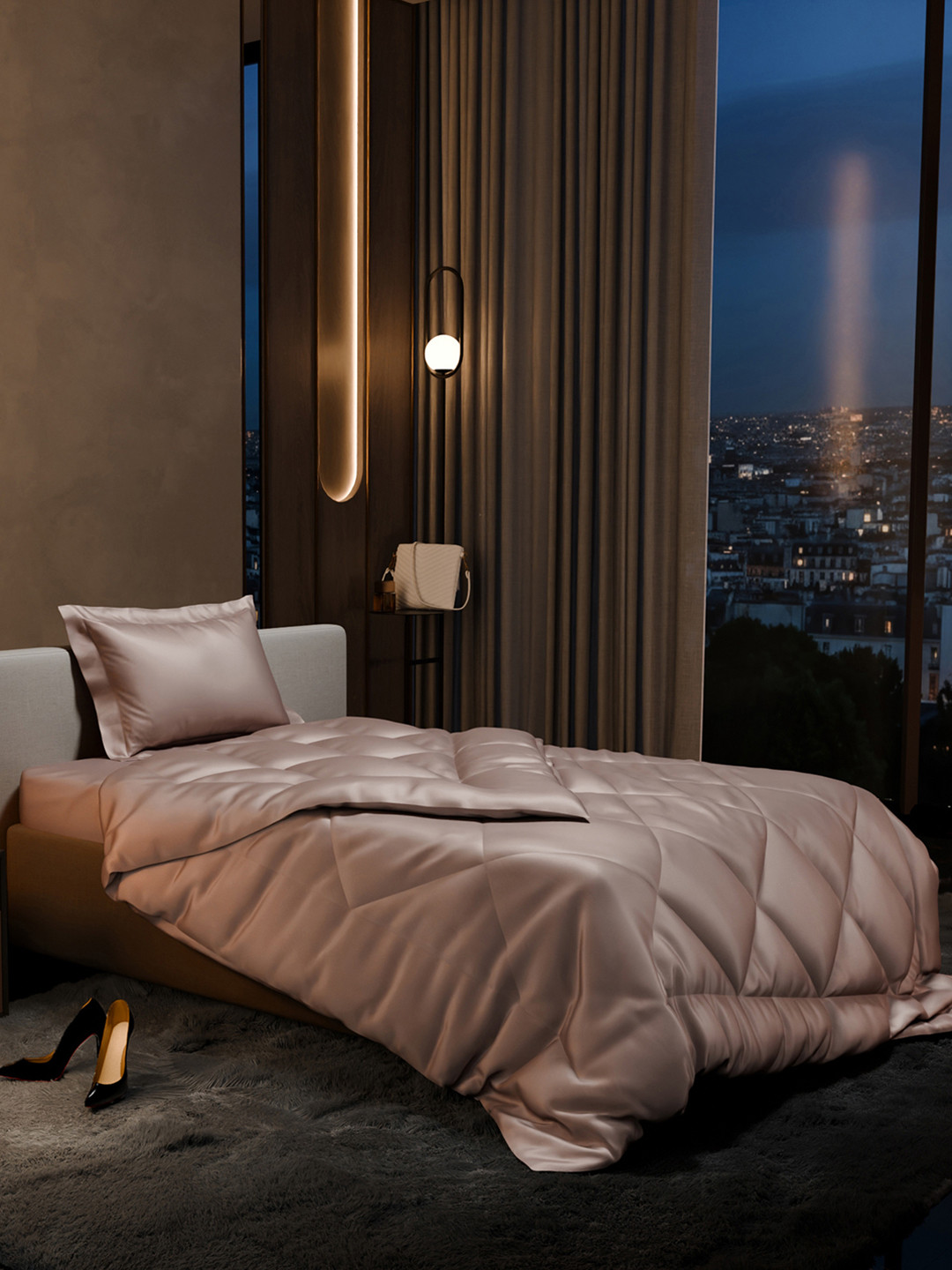Stoa Paris Date Night Collection Champagne AC Room 150 GSM Single Bed Satin Comforter