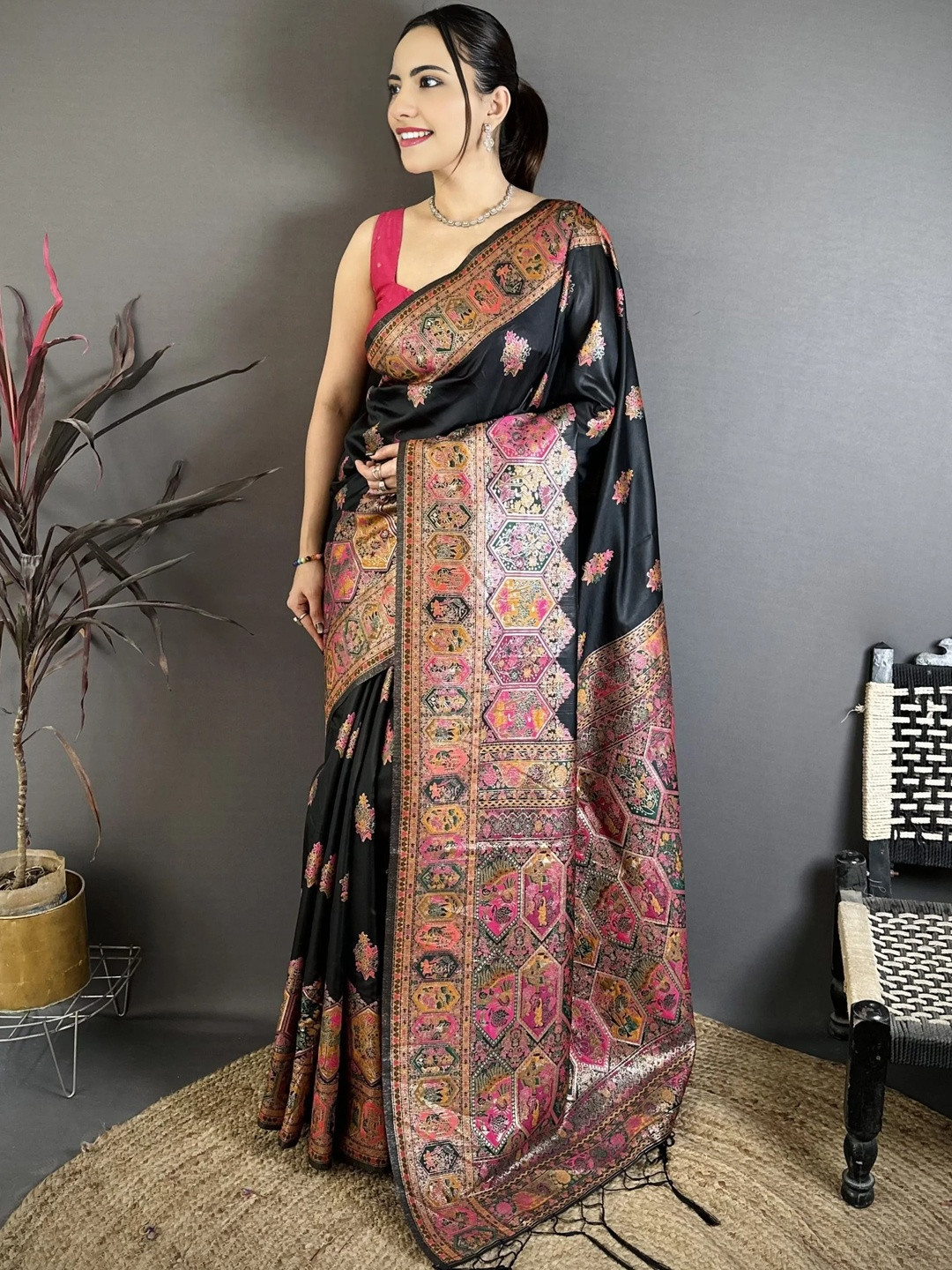 all about you Ethnic Motifs Zari Pashmina Heavy Work Saree