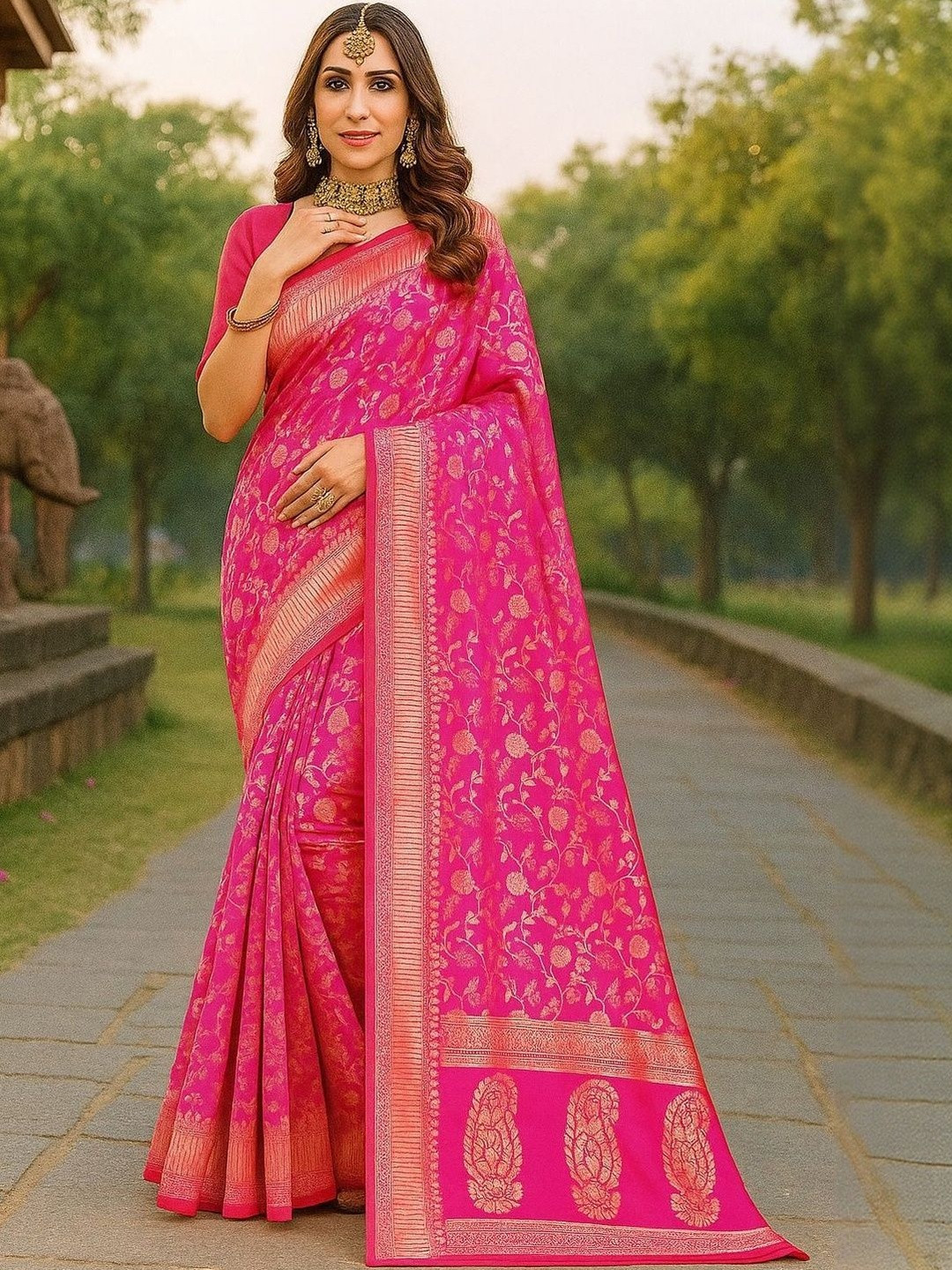 Varutex Floral Zari Silk Cotton Heavy Work Saree