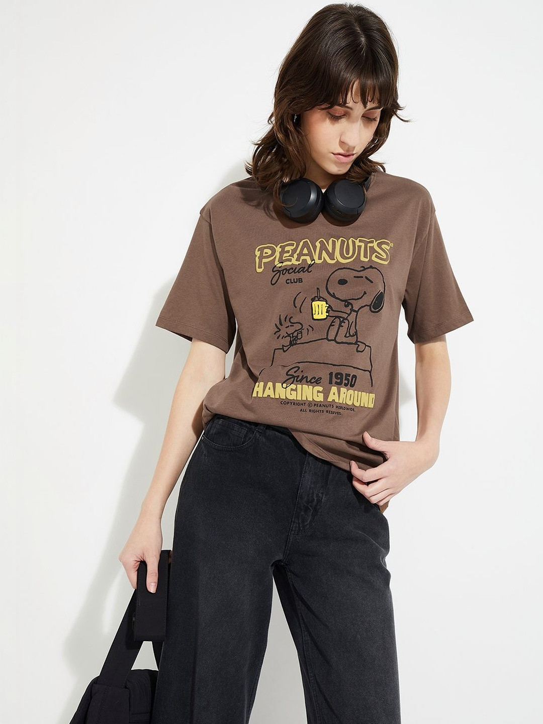 Max Women Peanut Snoopy Print Oversized T-shirt