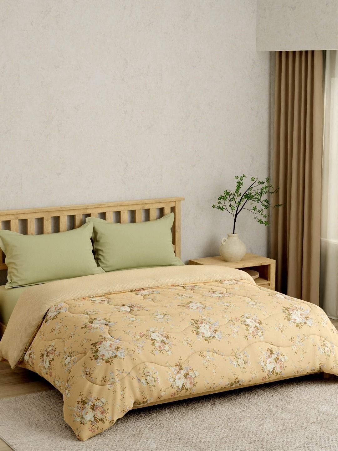 Portico Eclectic 152 TC TC Pure Cotton Peach & White Floral King Bed Ac Room Comforter