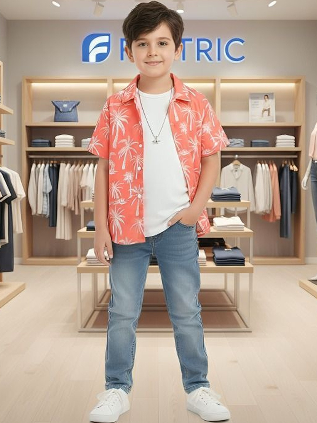 FOSTRIC Boys Comfort Animal Printed Spread Collar Cotton Shirt