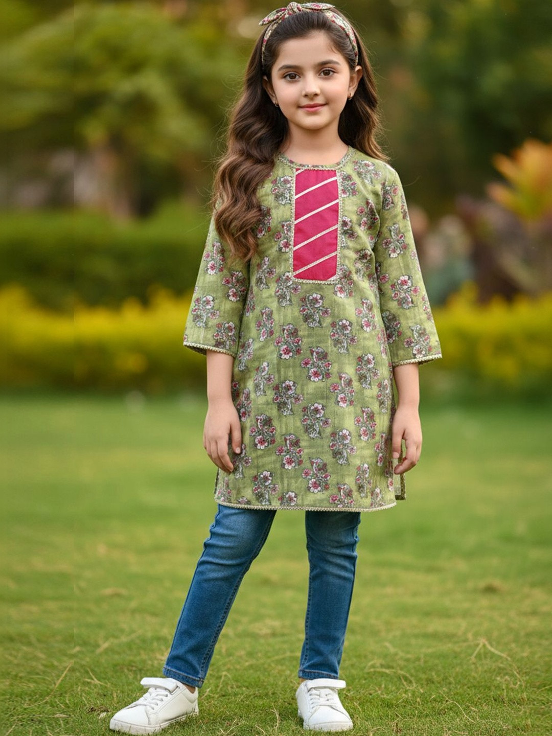 Cutiekins Floral Printed Gotta Patti Pure Cotton Blend Gotta Patti Kurti