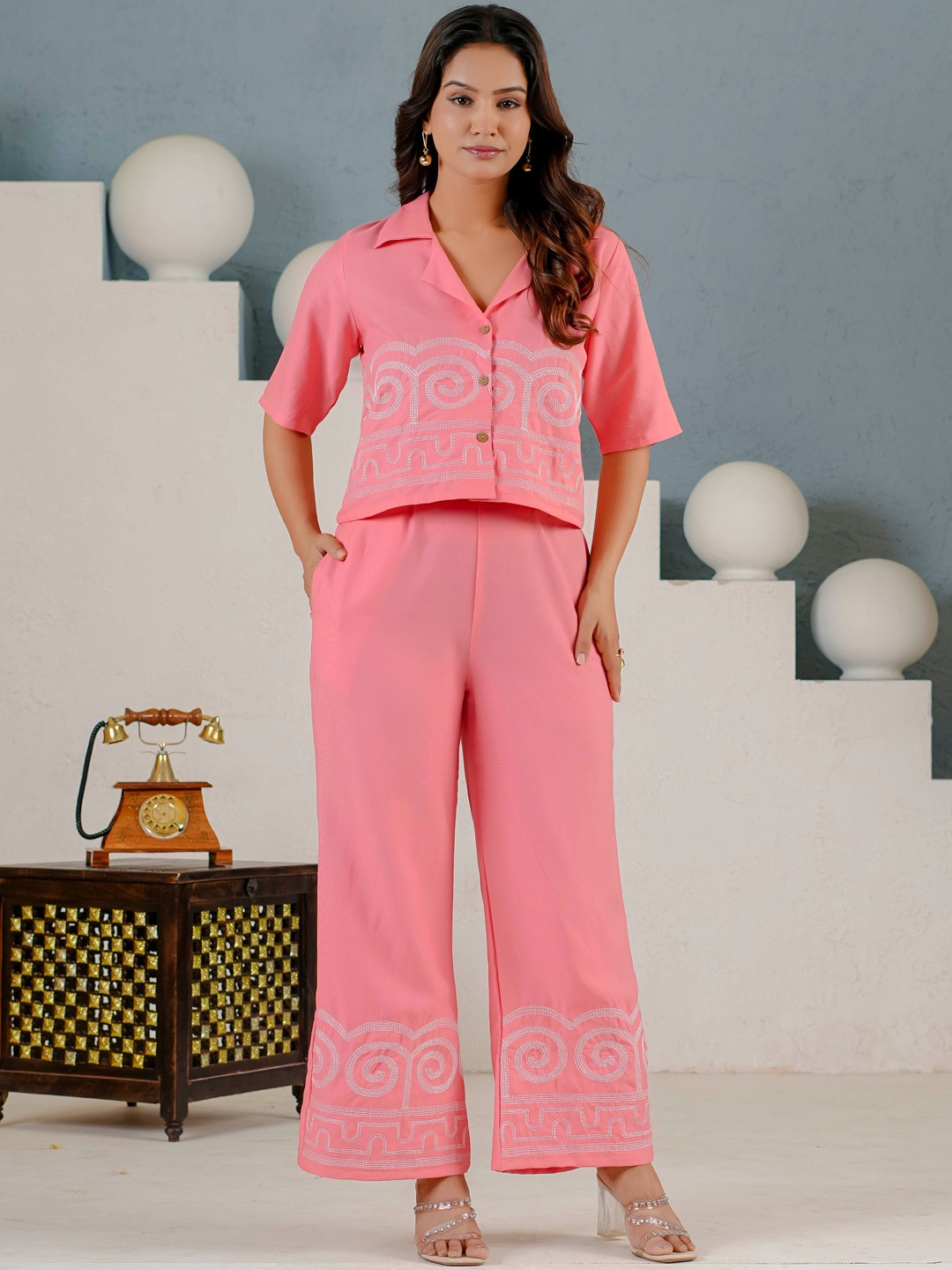 JALTHER Tie and Dye Embroidered Shirt with Palazzos