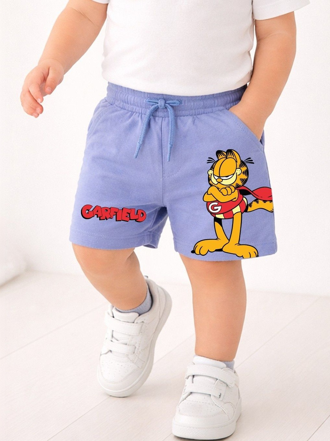 YK X Wildwoods Boys Printed Garfield Low-Rise Shorts