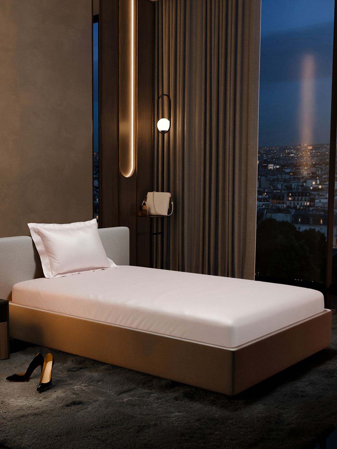 Stoa Paris Date Night Pink Polyester 300 TC Fitted Single Fine Bedsheet with a Pillow Cover-87 x 93 inches