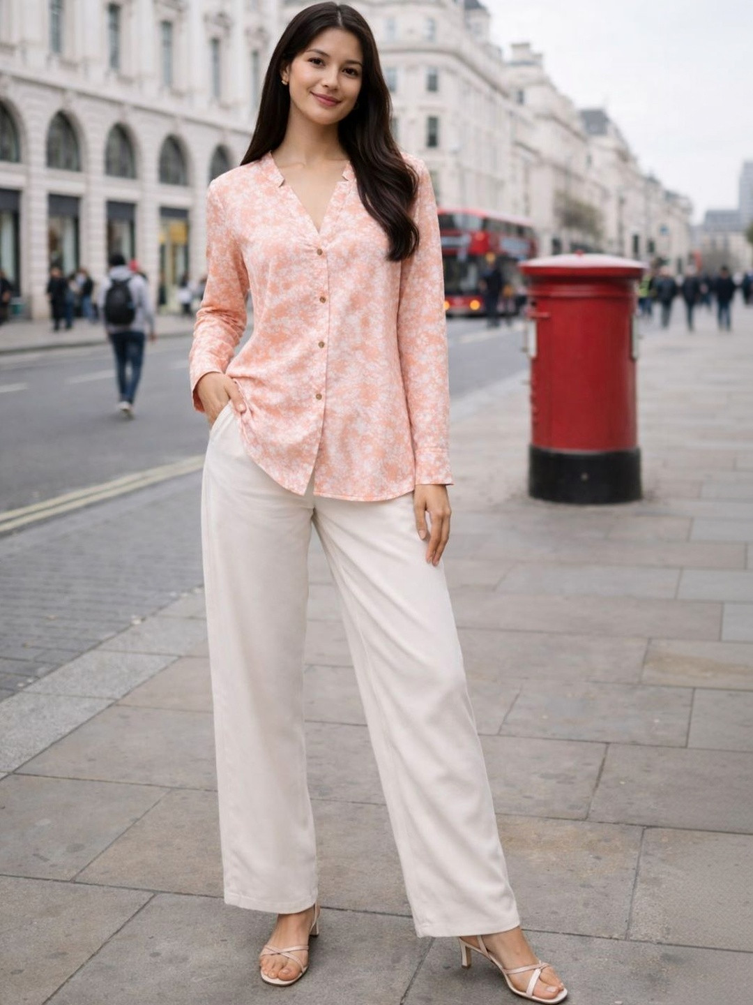 Indibelle Tie Dye Printed Mandarin Collar Casual Shirts