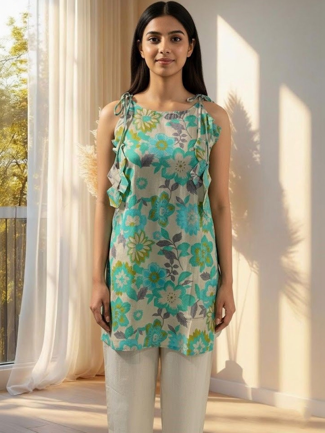 GULMEHAK Women Floral Printed Indigo Kurta