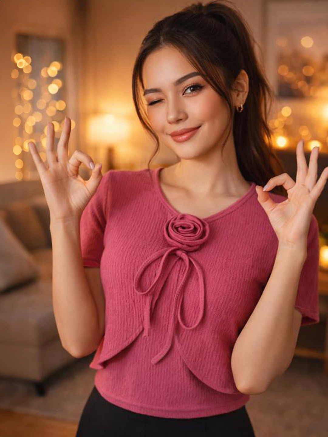 SFOTY Tie-Front Crop Top
