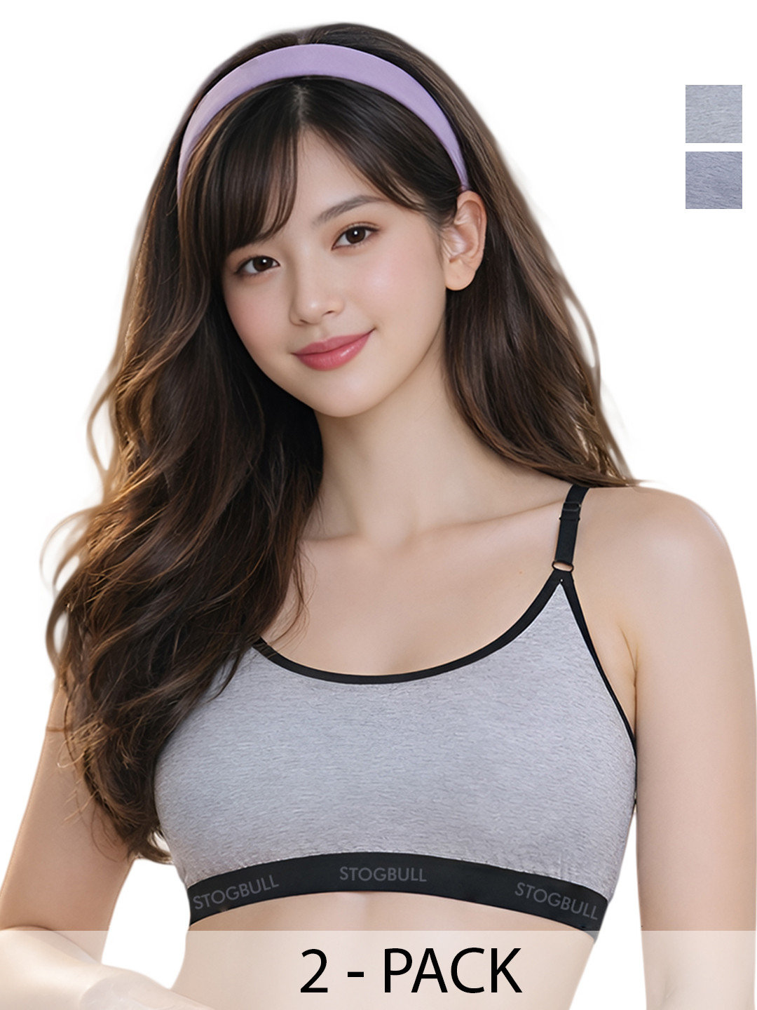 STOGBULL Pack of 2 Women Cotton Lycra Non-Padded Full Coverage Adjustable Sports Bra