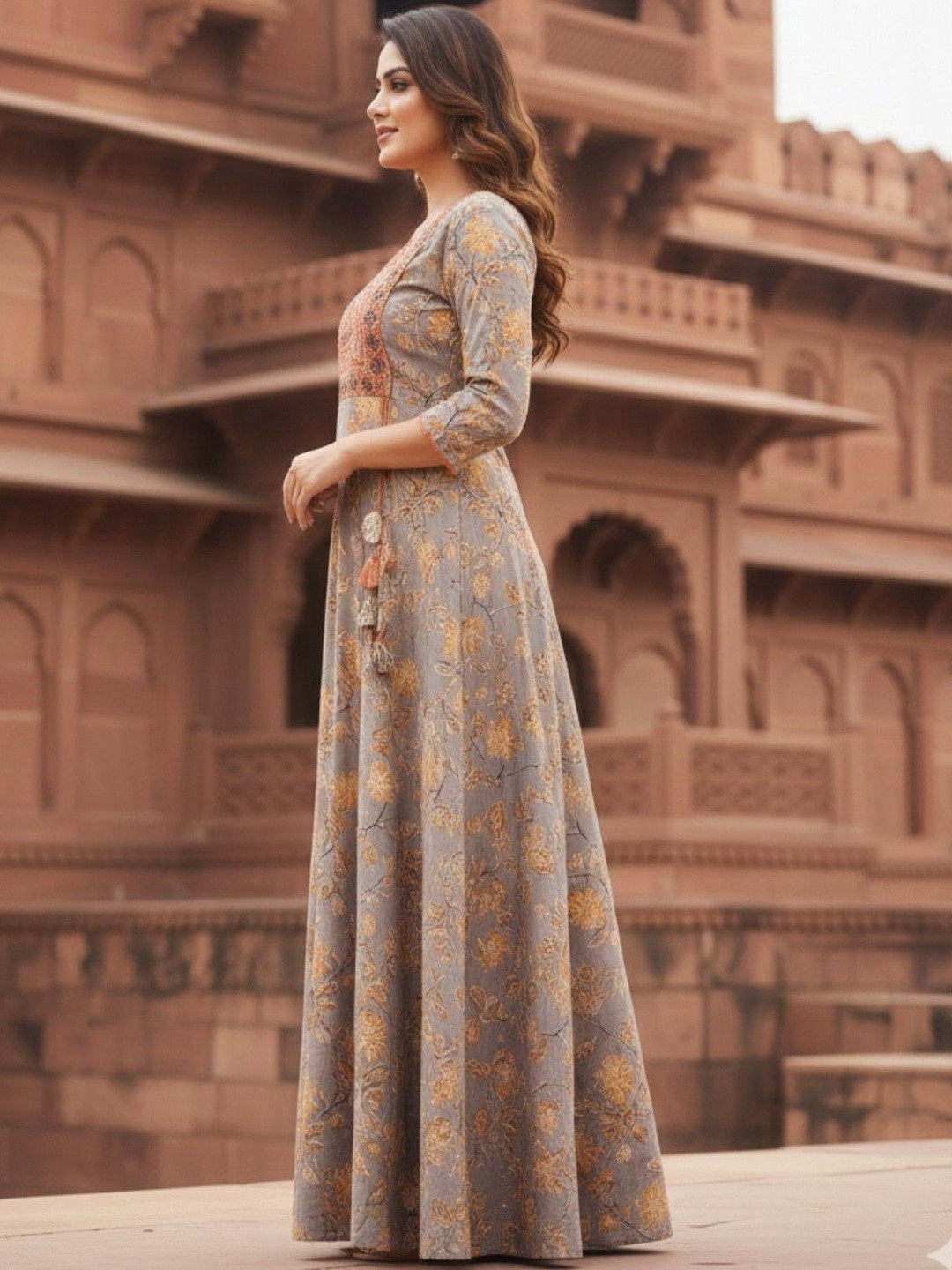 Jaipurite Floral Print Maxi Dress