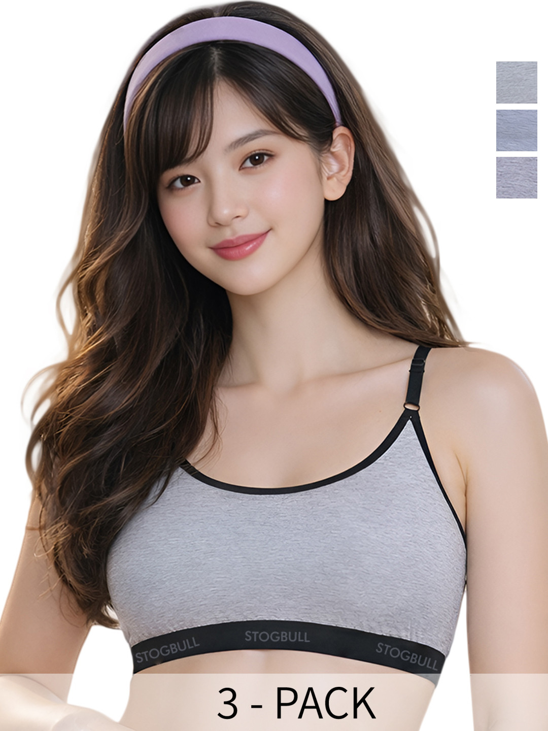 STOGBULL Women Pack of 3 Full Coverage Cotton Lycra Adjustable Straps Sports Bra