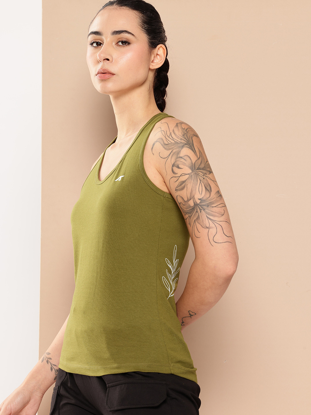 Alcis Tropical Print Singlet Styled Back Tank Cotton Top