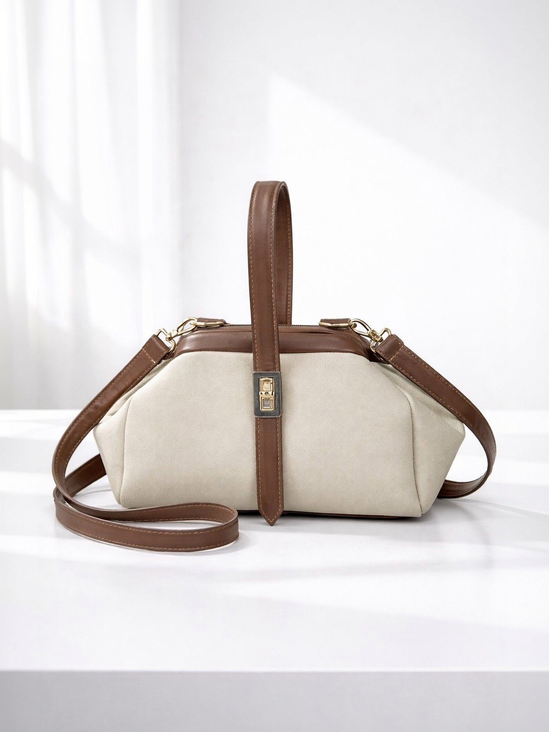 ENSAC Textured Jute Medium Structured Satchel Bag