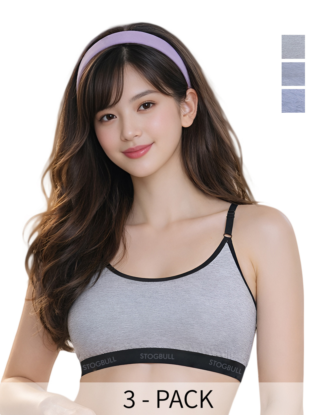 STOGBULL Women Pack of 3 Full Coverage Cotton Lycra Adjustable Straps Sports Bra