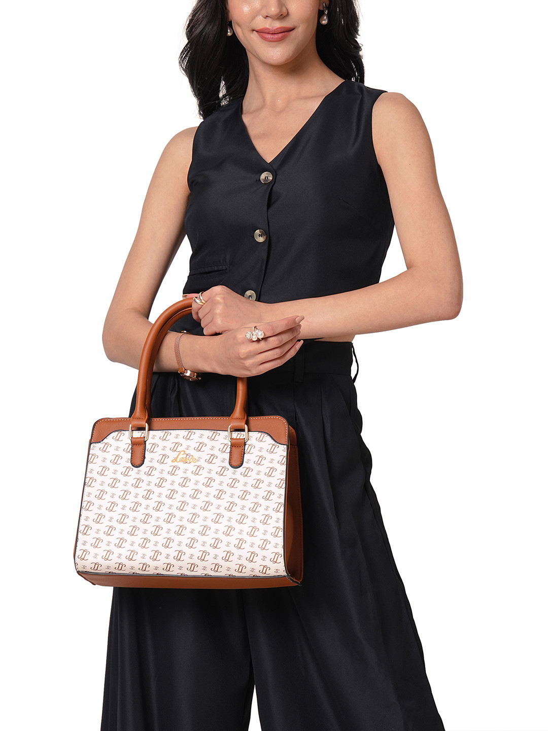 Lavie Mono LL Nelly Brand Logo Leather Oversized Structured Handheld Bag