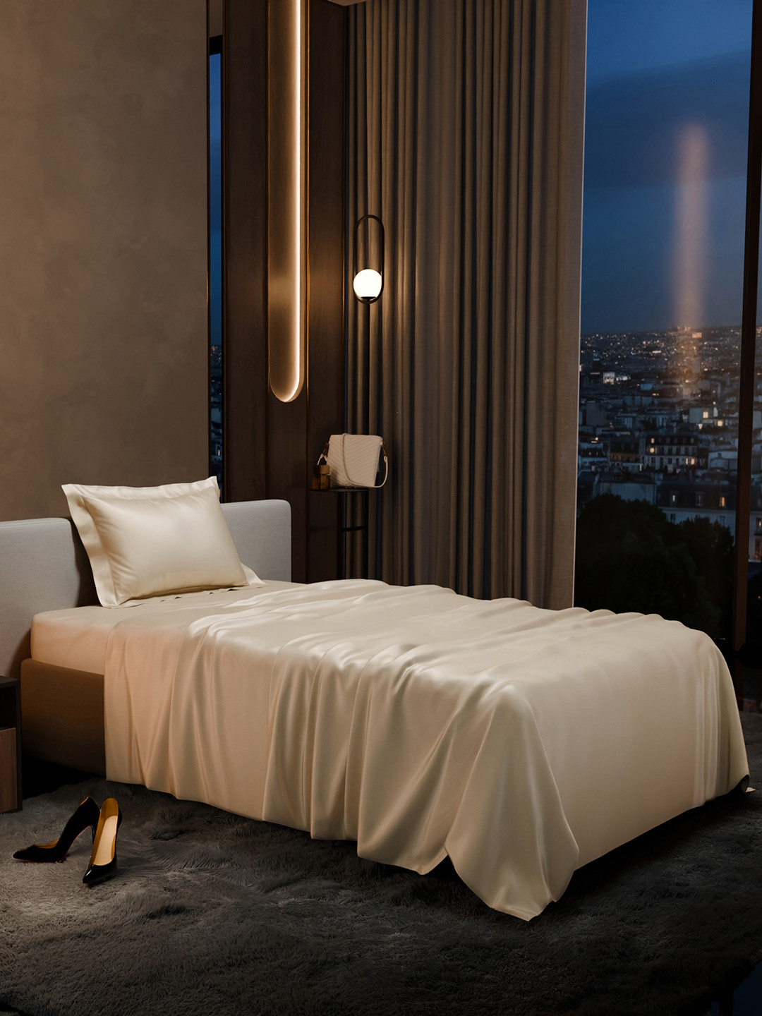 Stoa Paris Date Night Beige 300 TC Flat Single Satin Bedsheet with 1 Pillow Cover