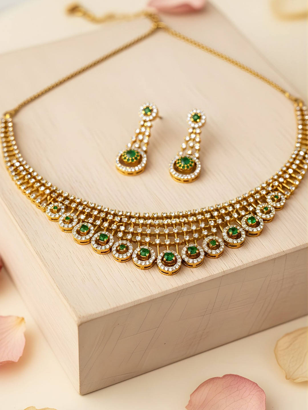 KARATCART Gold-Plated American Diamond Necklace and Earrings