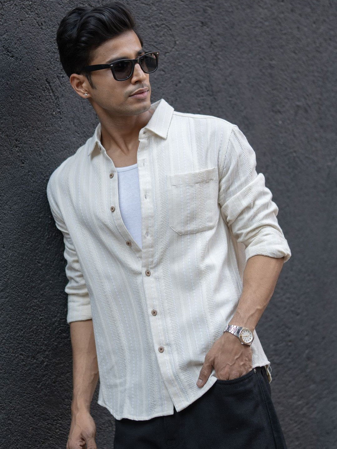 Powerlook Men Cotton Striped Casual Shirt