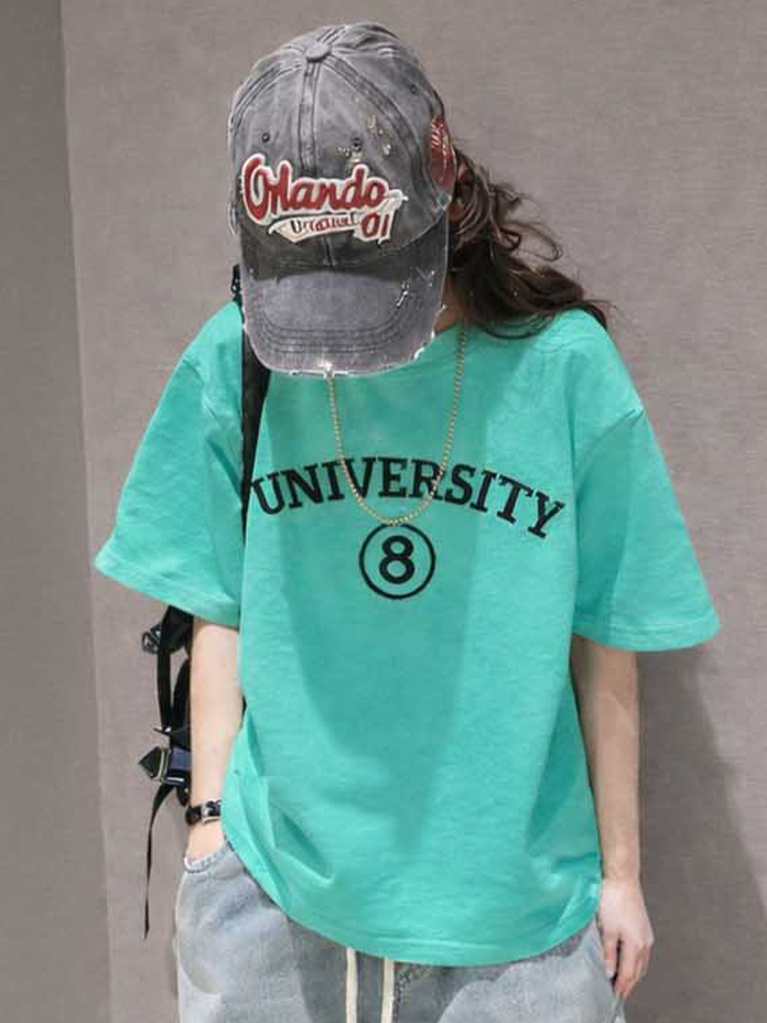 Xsole Girls Printed Round Neck Cotton Oversized Tshirt