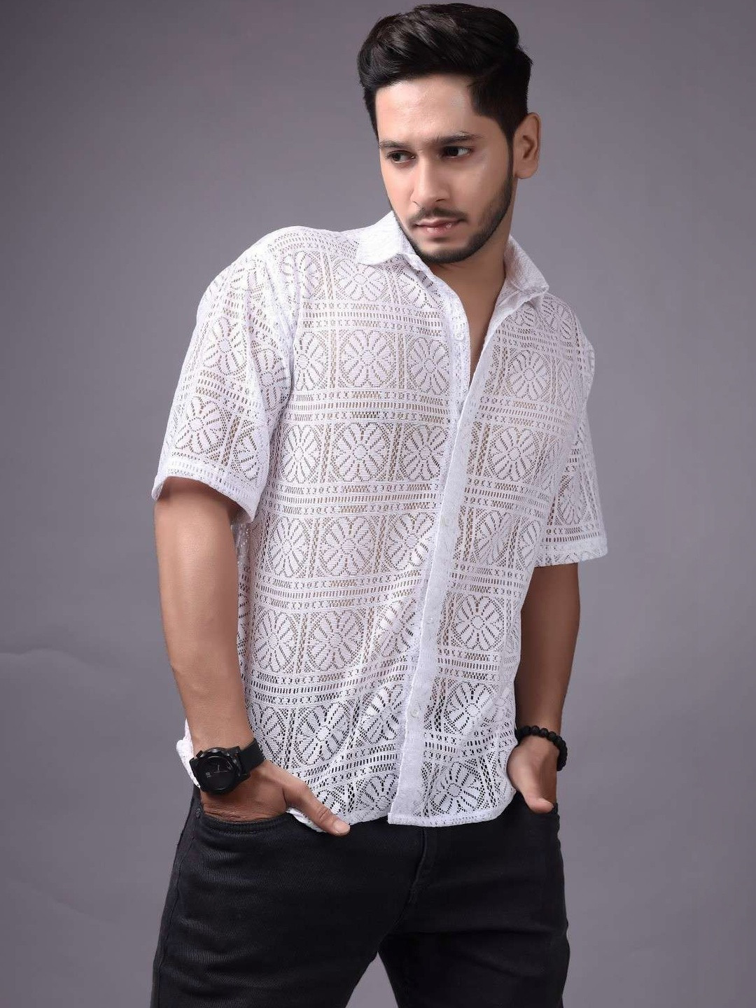Lunice Men Comfort Sheer Casual Shirt