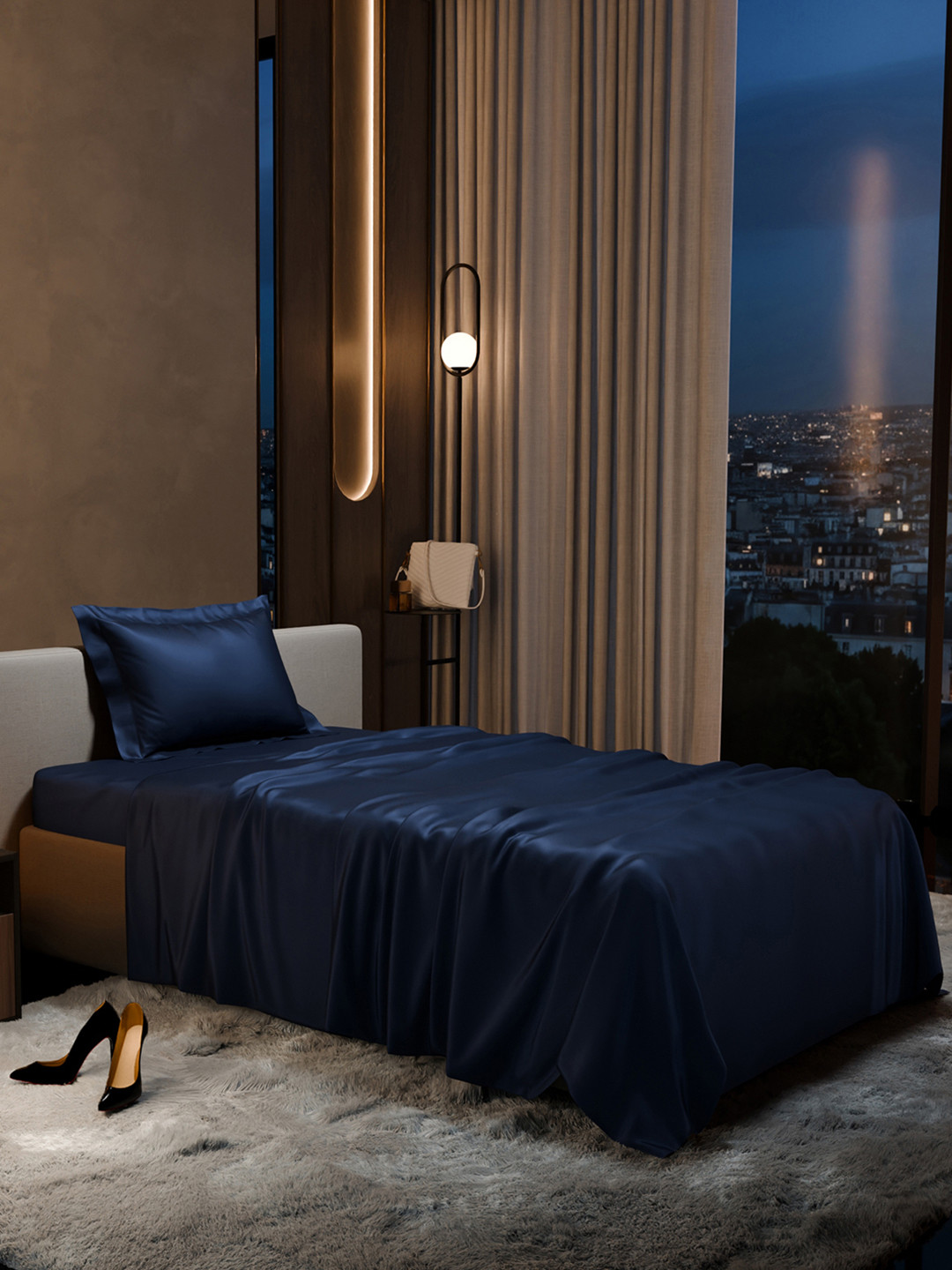 Stoa Paris Date Night Collection 300 TC Single Bedsheet with a Pillow Cover-90 x 60 inches