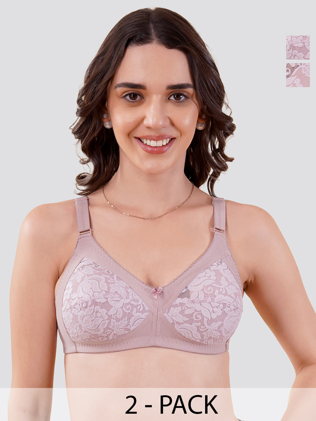 K LINGERIE Clare Pack Of 2 Lace Full Coverage Non Padded Minimizer Bra