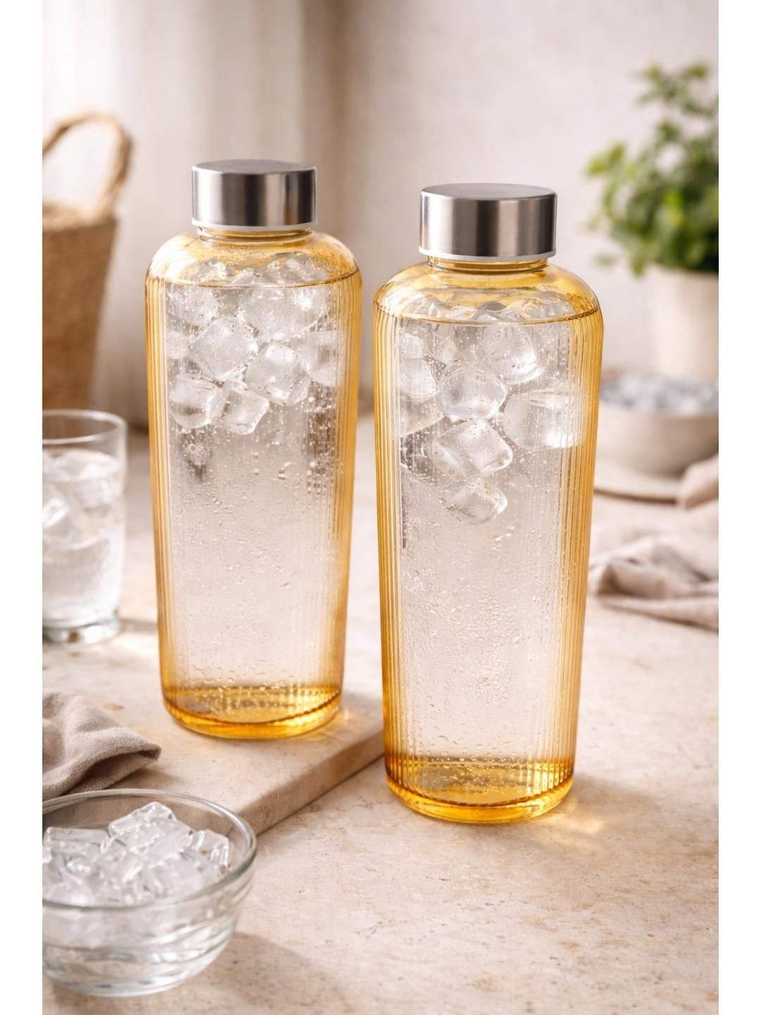 RUHANI HOMES Set of 2 Amber Coloured Water Bottle With 1 Liter Capacity Each