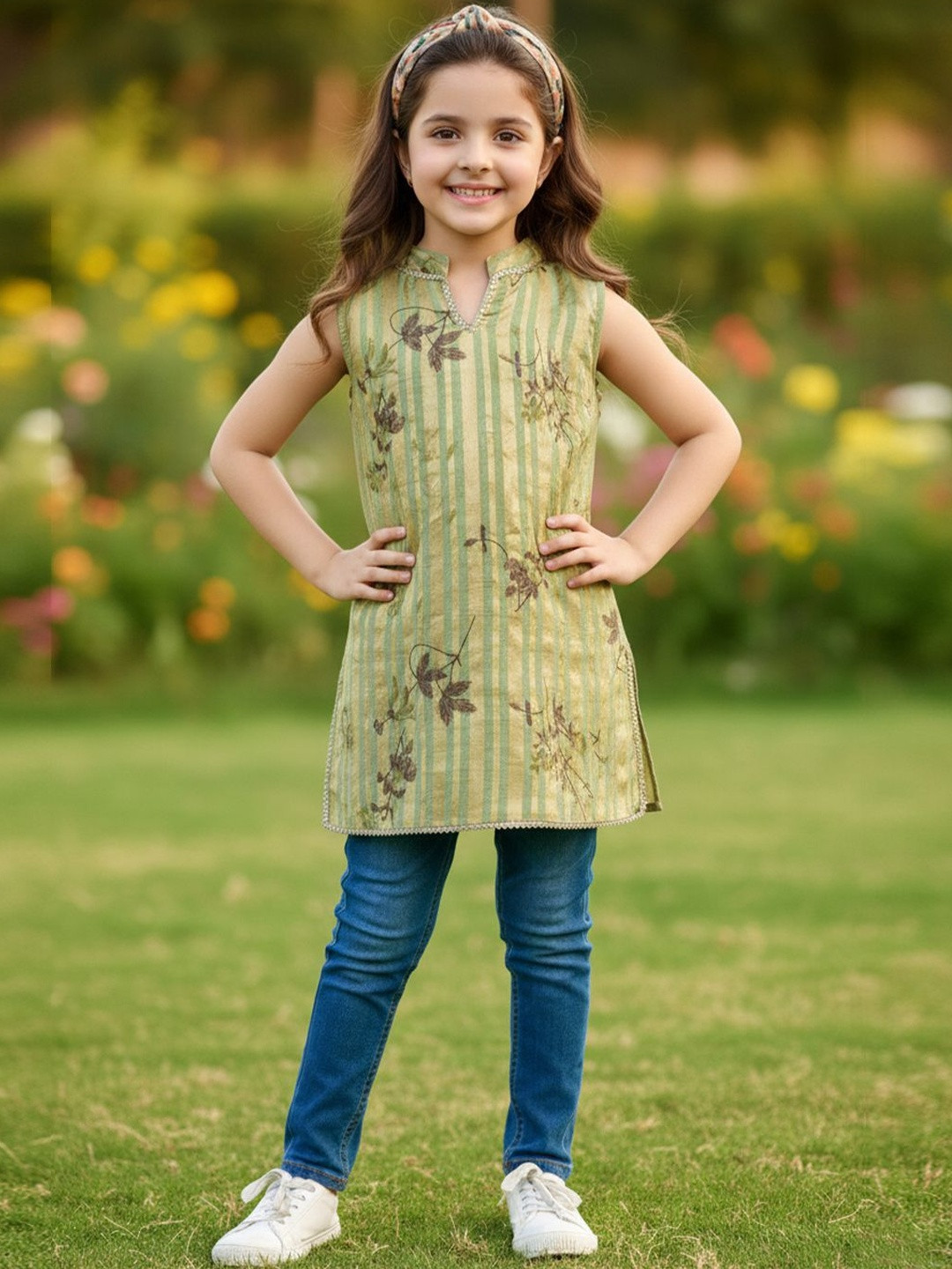 Cutiekins Floral Printed Gotta Patti Pure Cotton Blend Gotta Patti Kurti