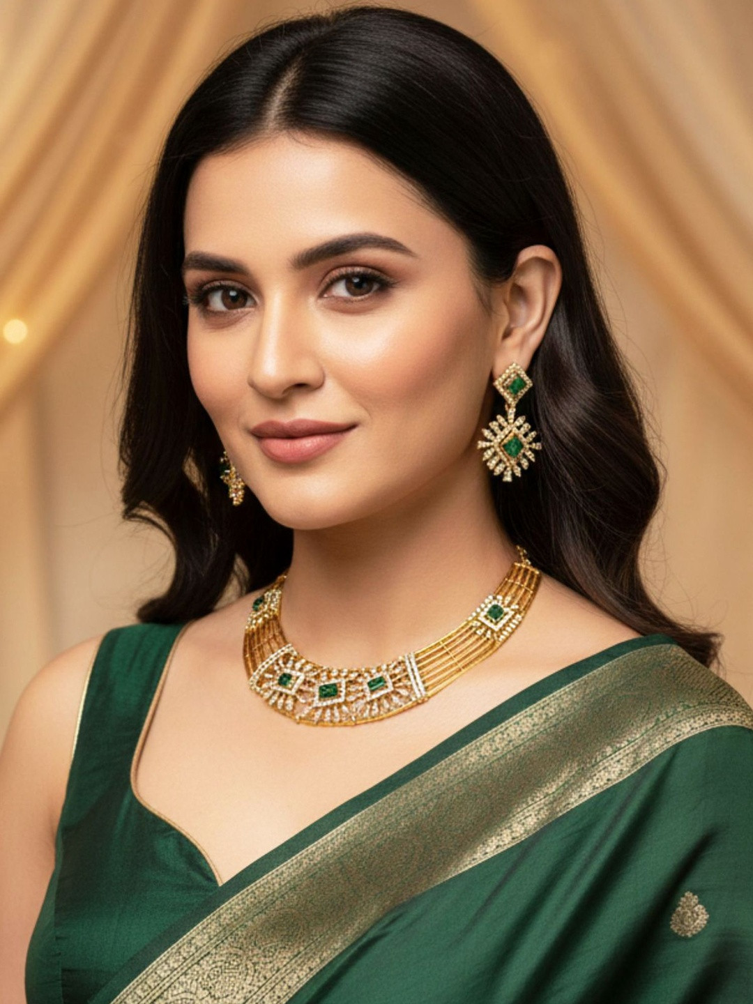 KARATCART Gold-Plated American Diamond Necklace and Earrings