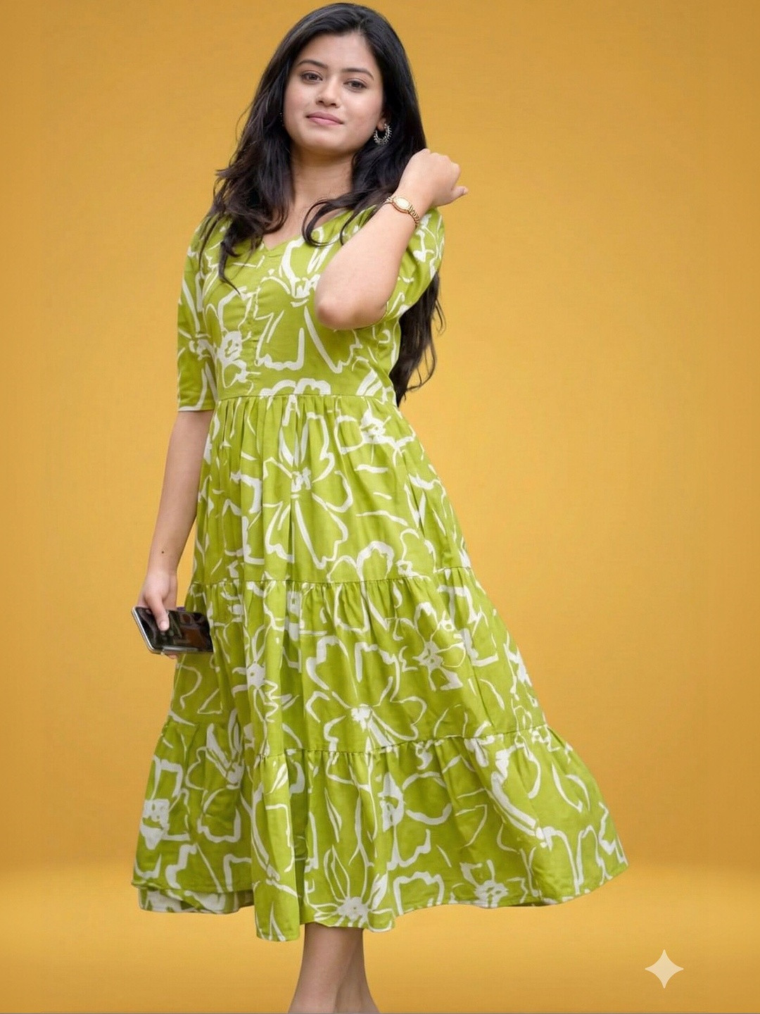 Kamayra Floral Print Midi Dress