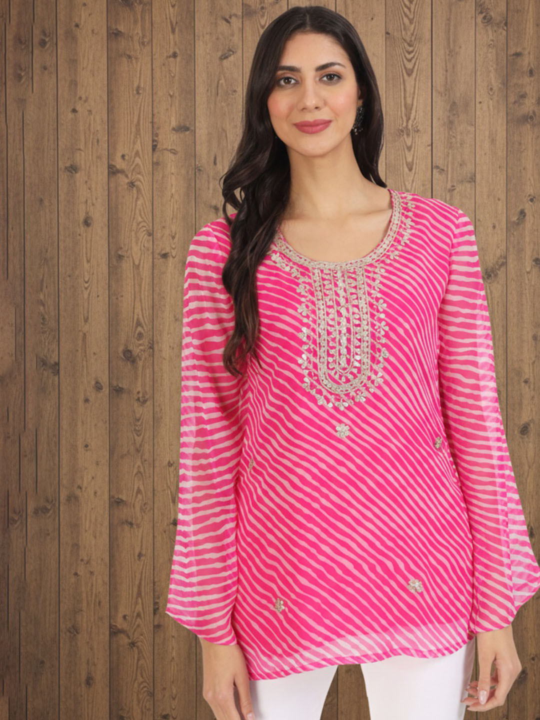 Anouk Rustic Print Flared Sleeve Georgette Top