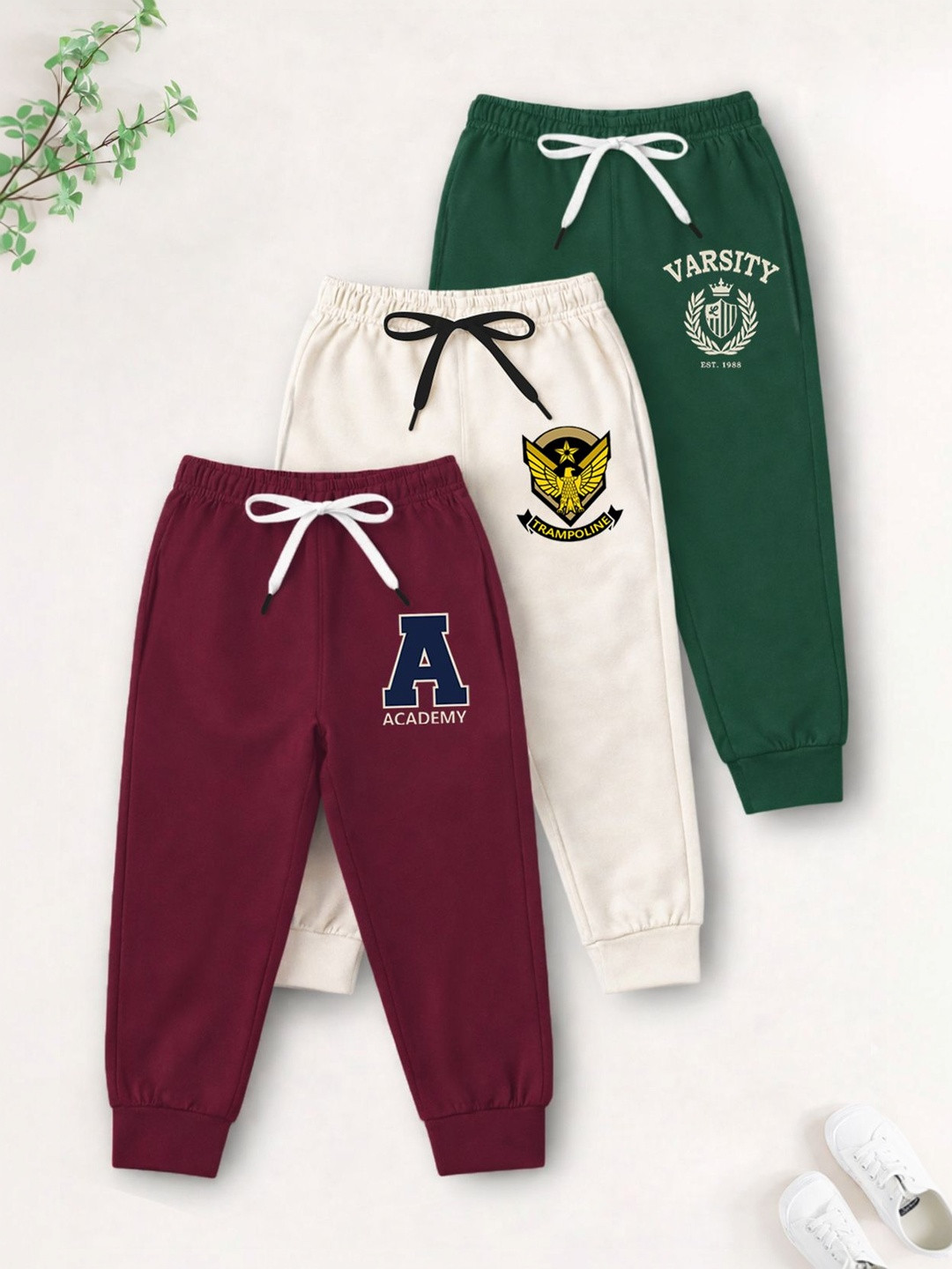YK X Trampoline Boys Pack of 3 Regular Fit Brand Logo Joggers
