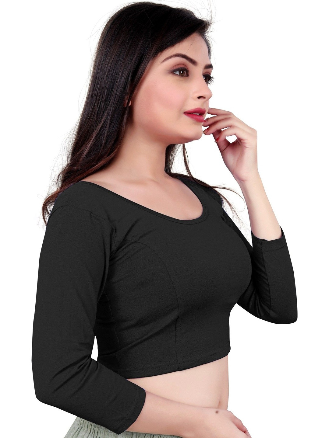 PU FASHION Cotton Blend Solid Saree Blouse