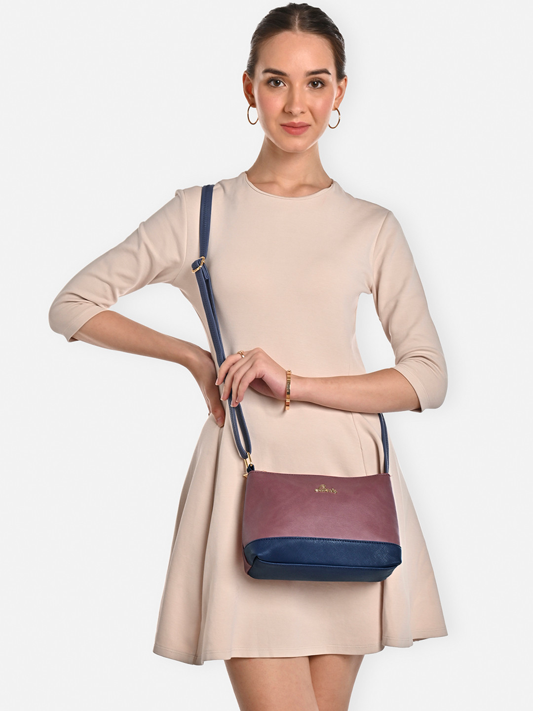 Lavie Taya Colourblocked Synthetic Leather Structured Sling Bag
