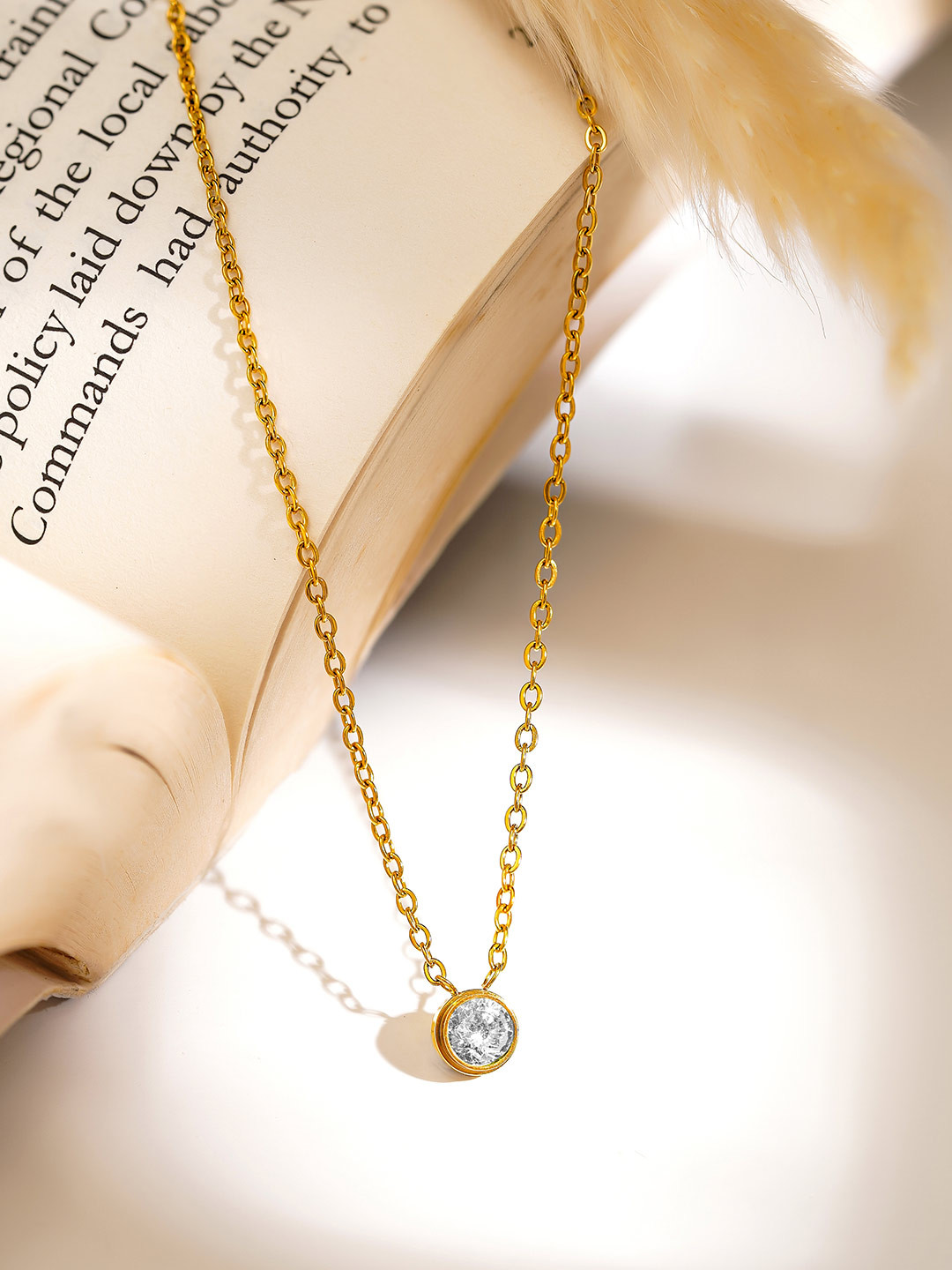 NAITRA 18K Gold Plated Round White CZ Waterproof & Anti-Tarnish Dainty Necklace