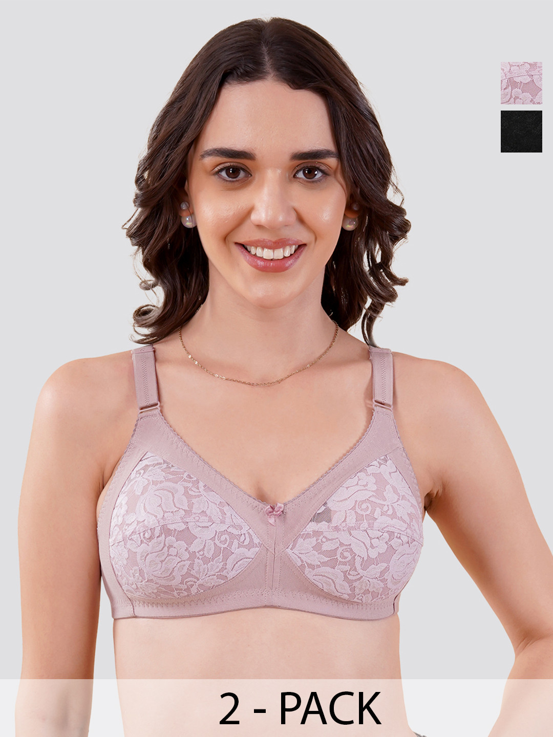 K LINGERIE Clare Pack Of 2 Lace Full Coverage Non Padded Minimizer Bra