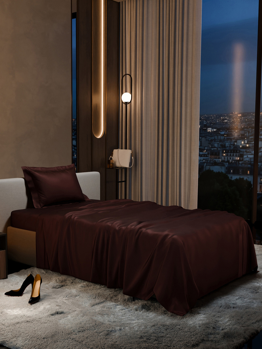 Stoa Paris Date Night Collection 300 TC Single Bedsheet with a Pillow Cover-90 x 60 inches