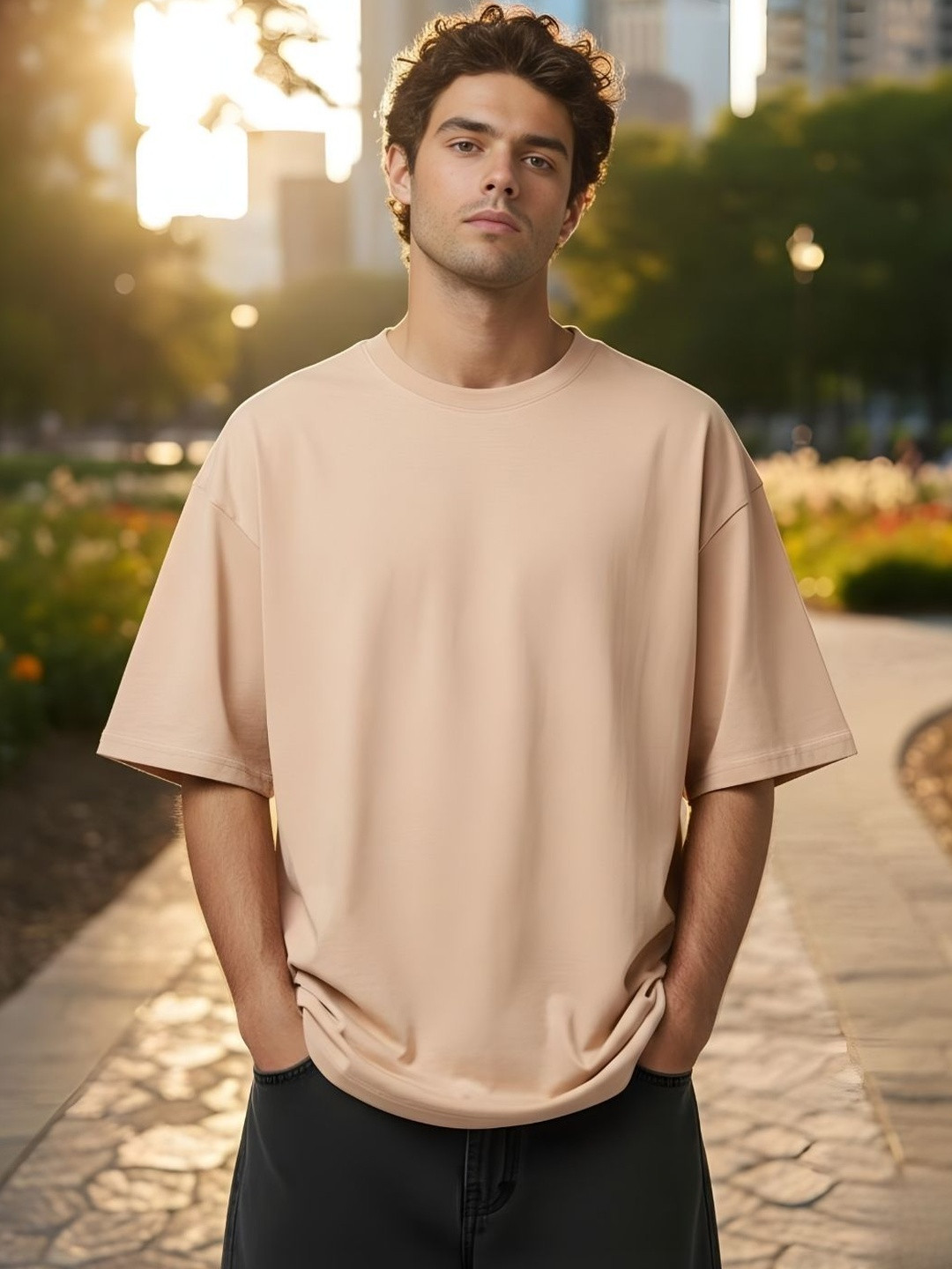 Peach Oversized Drop-Shoulder T-shirt
