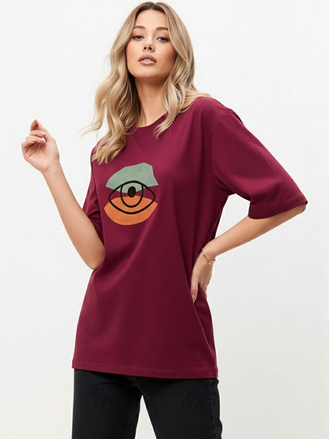 COLORCART Women Graphic Printed Oversized T-shirt