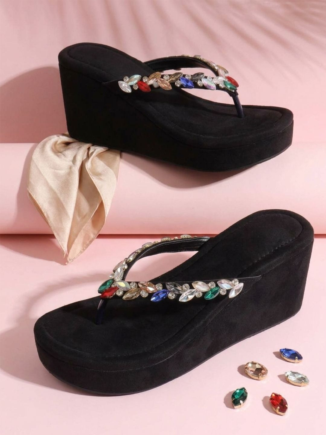 Try Me Embellished Suede Party Wedge Sandals