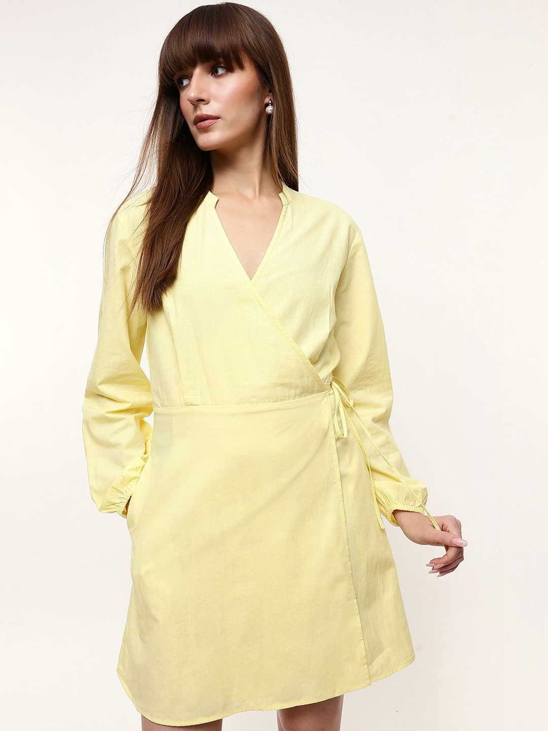 DL Woman Solid Cotton Full Sleeves Tie-up Dress