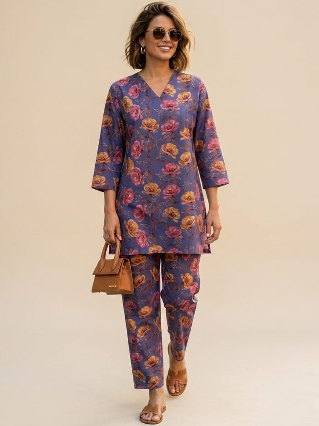 SOURAGYA Floral Printed Tunic with Trousers