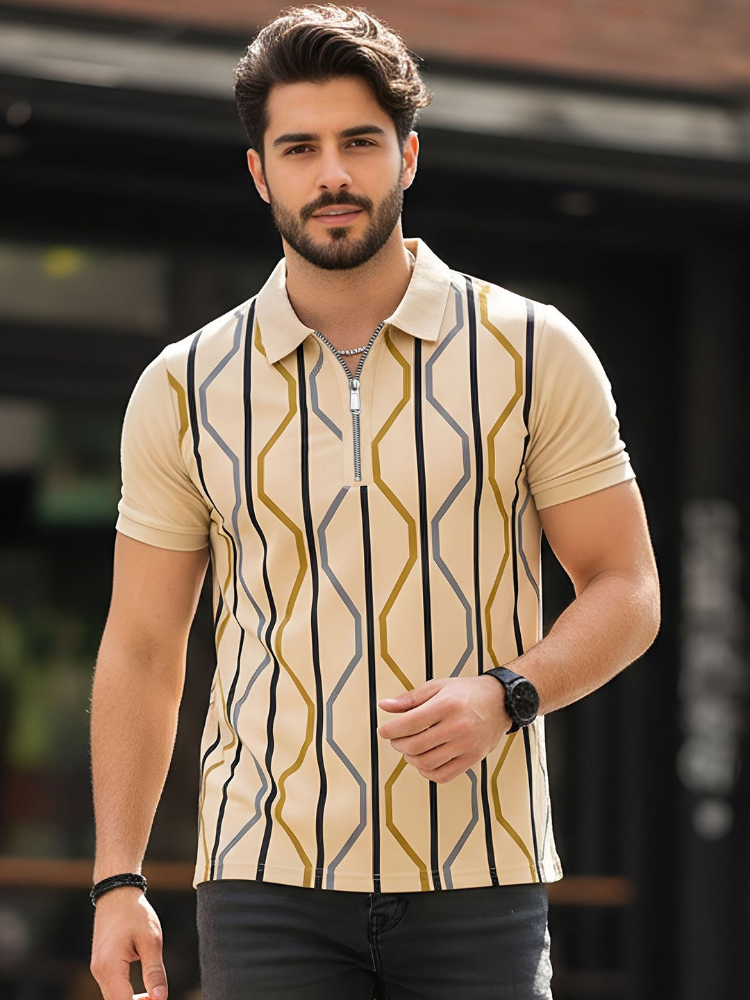 THE BEETEL HOUSE Men Printed Polo Collar T-shirt