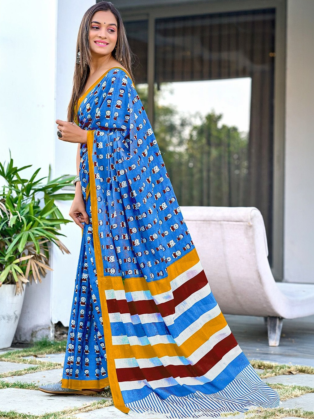 LOOM SUTAA Embellished Pure Cotton Fusion Saree