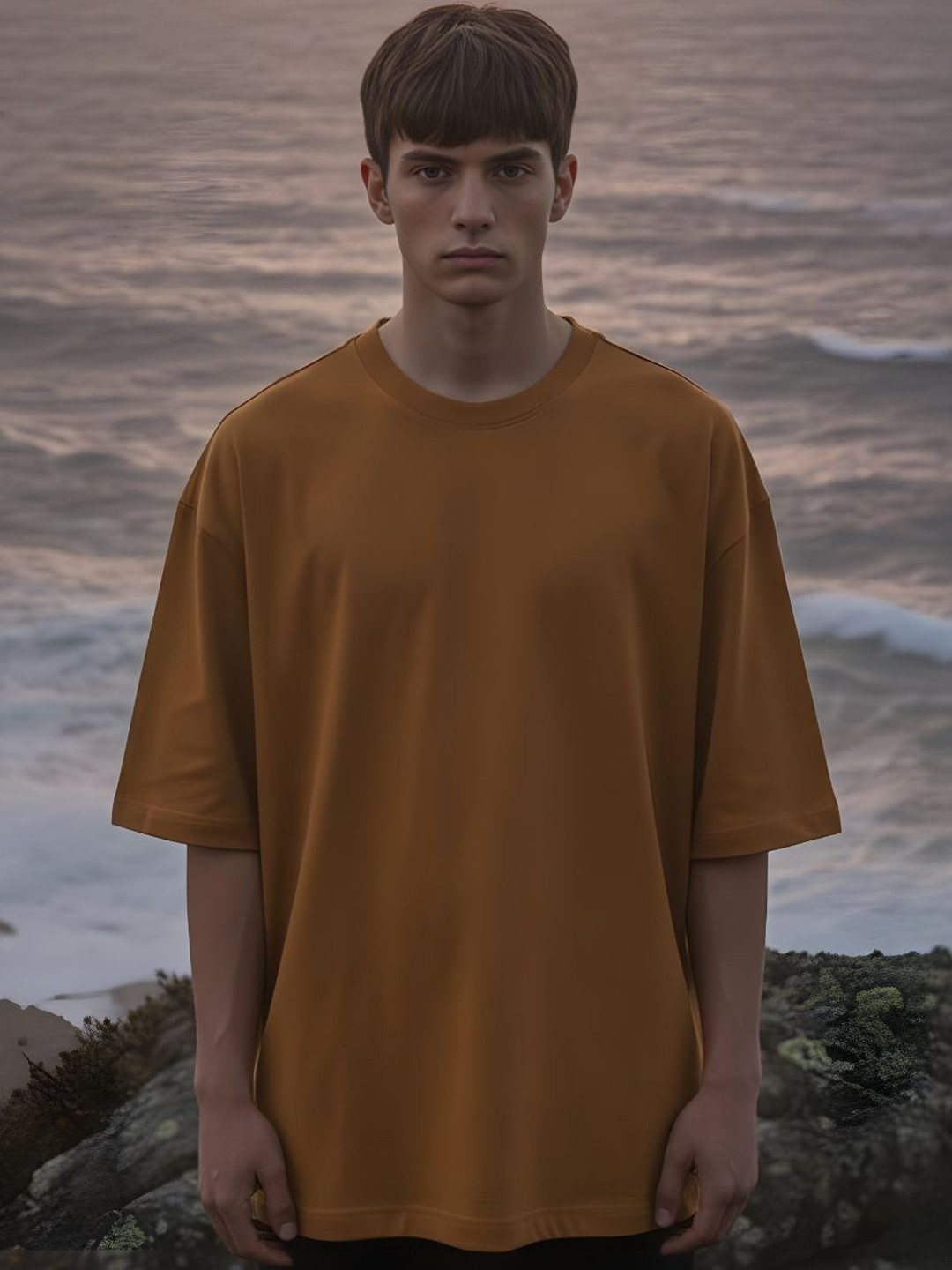 Mustard Yellow Oversized T-shirt with Drop-Shoulder Sleeves
