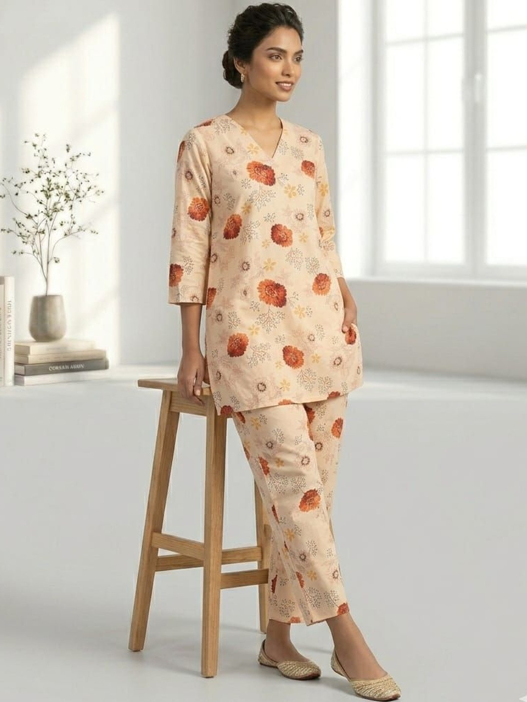 SOURAGYA Floral Printed Top with Trousers